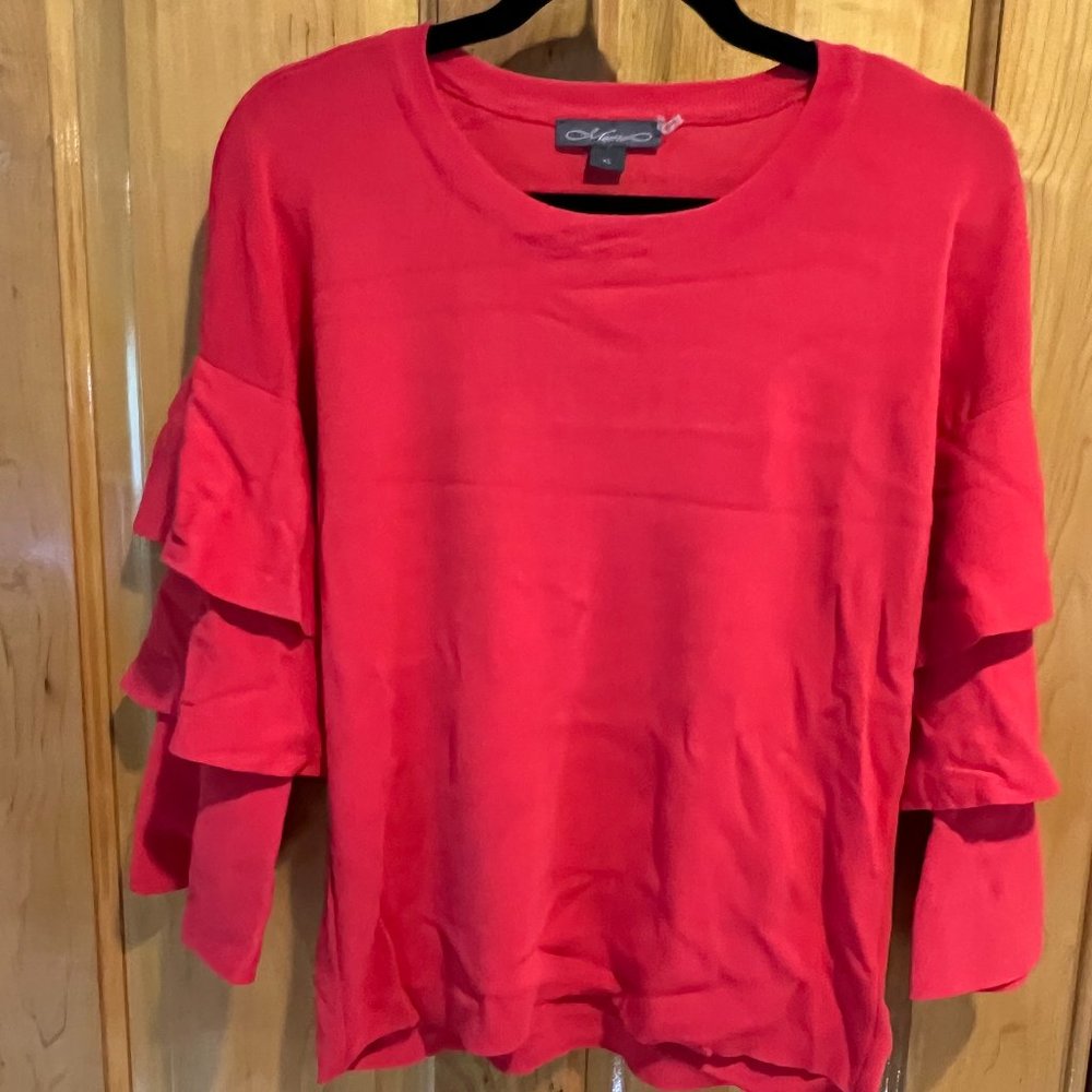 Layered Ruffle Coral Sweater